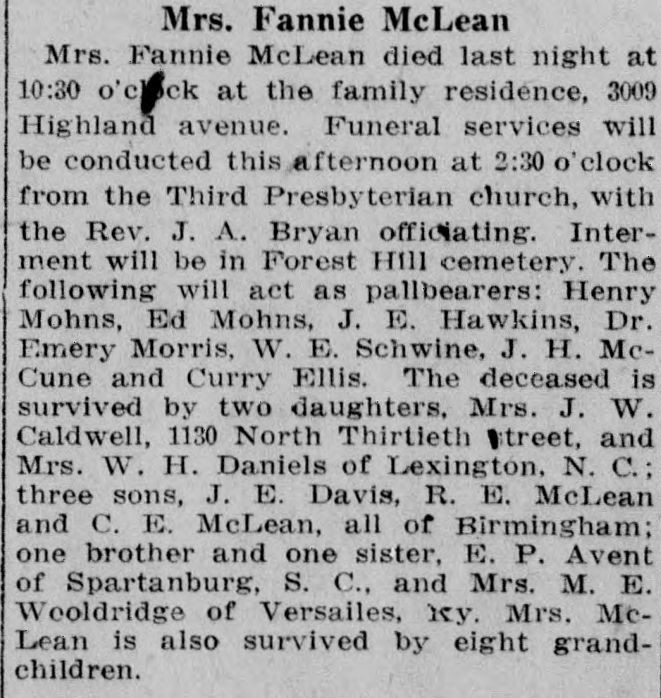 Fannie McLean obituary